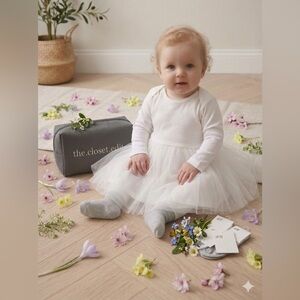 NWT H&M Cream Long Sleeve Baby Dress with Tulle Skirt 4-6MOS